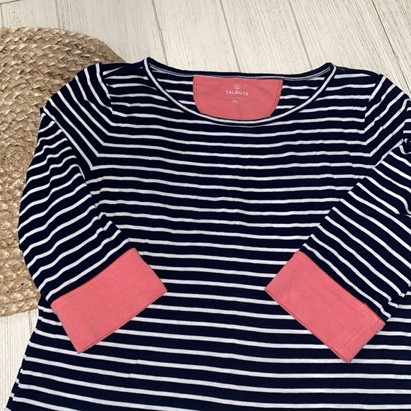 Talbots Navy & white striped 3/4 length sleeve top - Picture 2 of 5